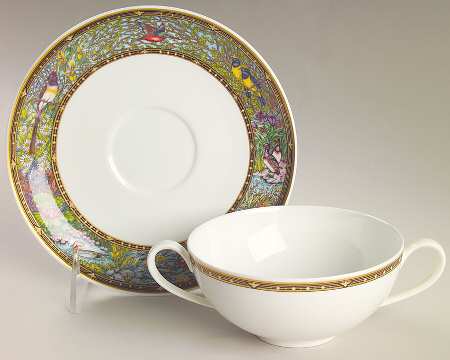 Vie Sauvage Footed Cream Soup Bowl & Saucer Set