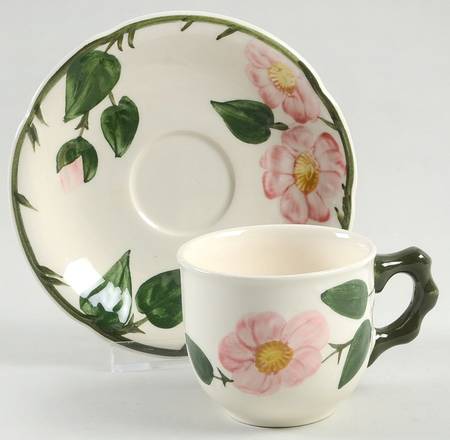 Wild Rose (Pink Flowers) Flat Demitasse Cup & Saucer Set