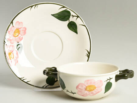 Wild Rose (Pink Flowers) Flat Cream Soup Bowl & Saucer Set