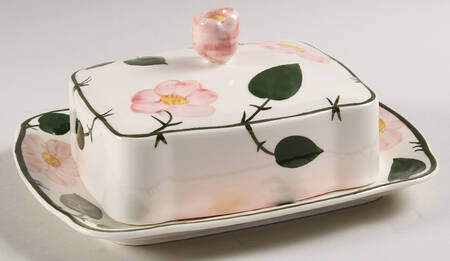 Wild Rose (Pink Flowers) Rectangular Covered Butter