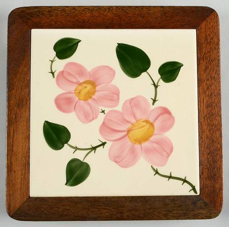 Wild Rose (Pink Flowers) Square Wood Frame  Trivet