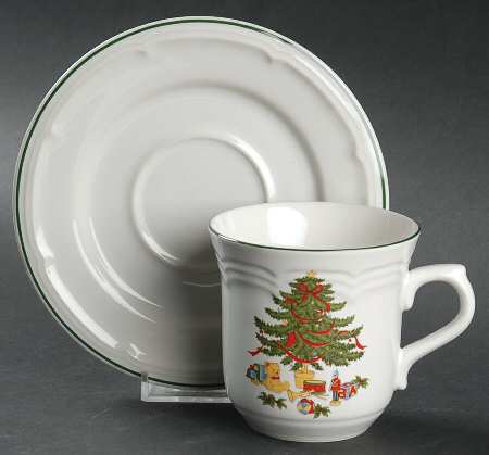Christmas Tree Flat Cup & Saucer Set