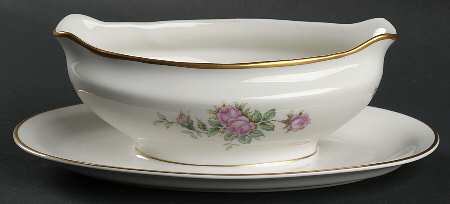 Damask Rose Gravy Boat with Attached Underplate
