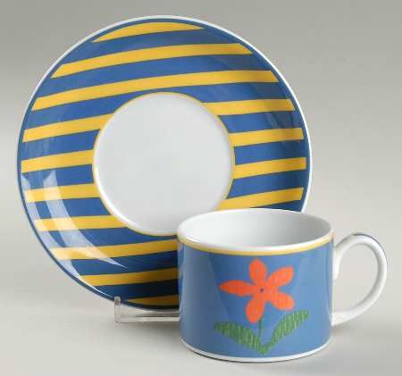 Orange Flower Flat Cup & Saucer Set
