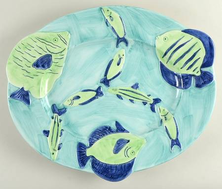 Acqua Pesce 19" Sculpted Oval Serving Platter