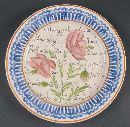 Flowers and Script Blue Luncheon Plate