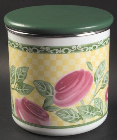 A Rose Large Metal Canister & Wood Lid