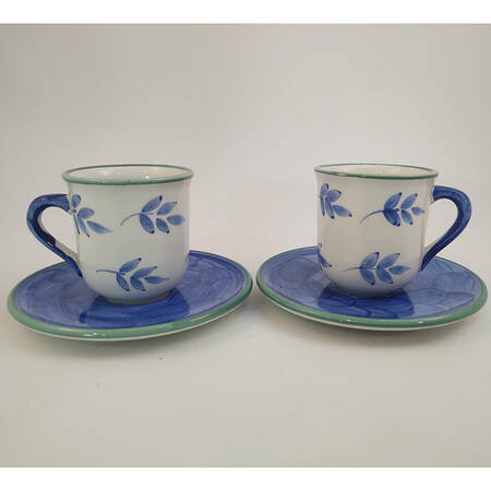Blue Leaves Flat Demitasse Cup & Saucer Set