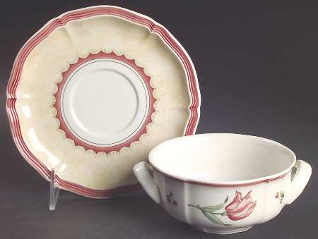 Jardin d'Alsace Fleur Flat Cream Soup Bowl & Breakfast Saucer Set by Villeroy & Boch