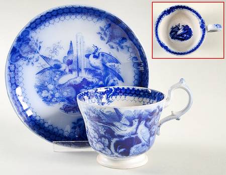 India (Flow Blue) Footed Cup & Saucer Set