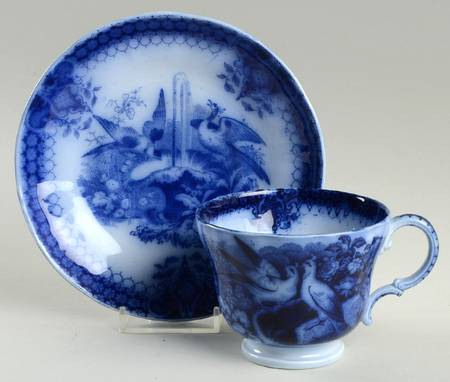 India (Flow Blue) Footed Cup & Saucer Set