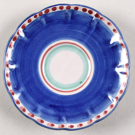 Campagna Chicken (Blue Border, Red Dots) Saucer for Flat Cup by Vietri (Italy)