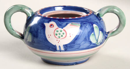 Campagna Chicken (Blue Border, Red Dots) Sugar Bowl No Lid by Vietri (Italy)