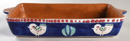 Campagna Chicken (Blue Border, Red Dots) 15" Rectangular Baker