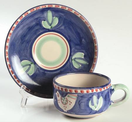 Campagna Chicken (Blue Border, Red Dots) Flat Cup & Saucer Set