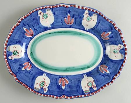 Campagna Chicken (Blue Border, Red Dots) 14" Oval Serving Platter