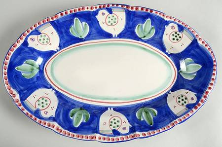 Campagna Chicken (Blue Border, Red Dots) 19" Oval Serving Platter