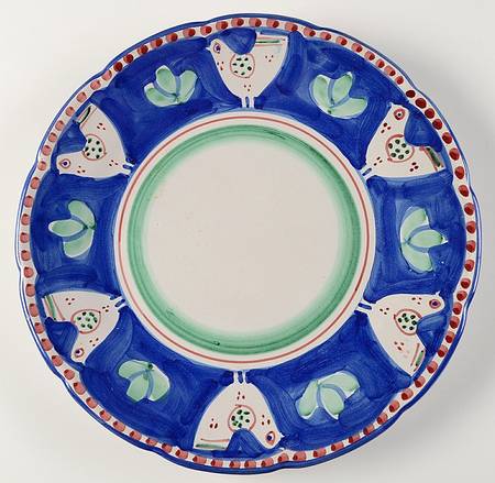 Campagna Chicken (Blue Border, Red Dots) 13" Chop Plate (Round Platter)