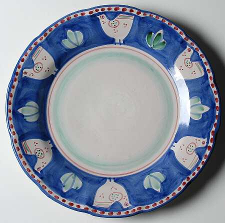 Campagna Chicken (Blue Border, Red Dots) 15" Chop Plate (Round Platter) by Vietri (Italy)