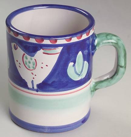Campagna Chicken (Blue Border, Red Dots) Mug by Vietri (Italy)
