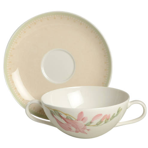 Florea Flat Cream Soup Bowl & Breakfast Saucer Set