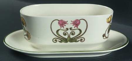 Atlantic (Fish, Flowers, Cream) Gravy Boat with Attached Underplate