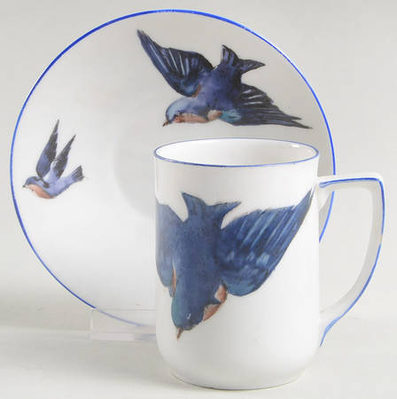 Blue Bird Flat Demitasse Cup & Saucer Set