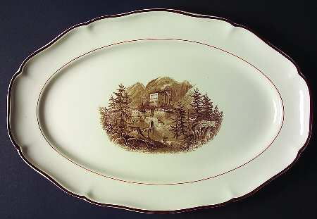 Alpina (Scalloped, Brown Scene) 14" Oval Serving Platter