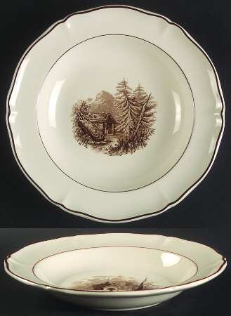 Alpina (Scalloped, Brown Scene) Rim Soup Bowl
