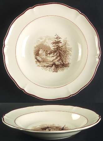 Alpina (Scalloped, Brown Scene) Rim Soup Bowl