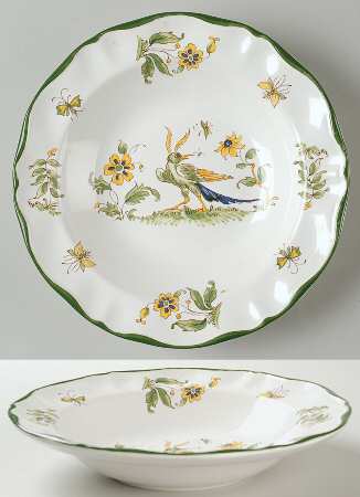 Vieux Provence Green Trim Large Rim Soup Bowl