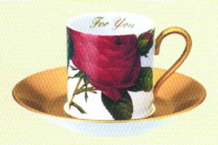 Roses Flat Demitasse Cup & Saucer Set