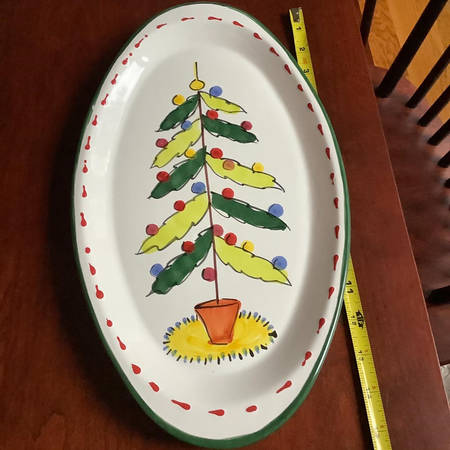 Natale (Green Or Red Trim) 15" Oval Serving Platter
