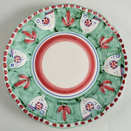 Campagna Chicken (Green Border, Pink Dots) Large Dinner Plate