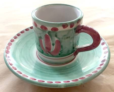 Campagna Chicken (Green Border, Pink Dots) Flat Demitasse Cup & Saucer Set