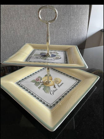 French Garden Fleurence 2 Tiered Serving Tray (Square Dinner&Salad Plate)