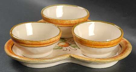 Affresco Dip Bowl Set-3 Bowls w/Tray