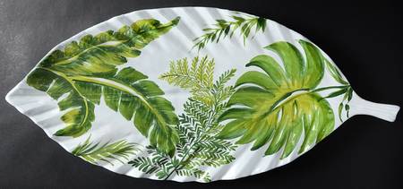 Painted Palms 26" Leaf Shaped Platter