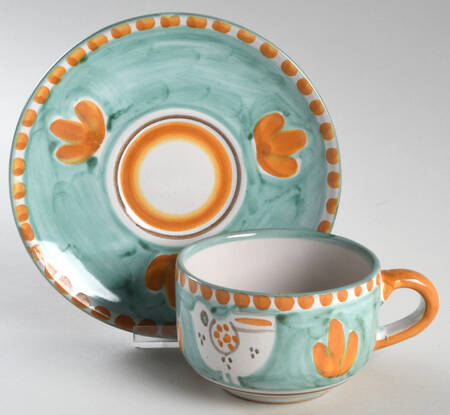 Campagna Chicken (Green, Orange Dots) Flat Cup & Saucer Set