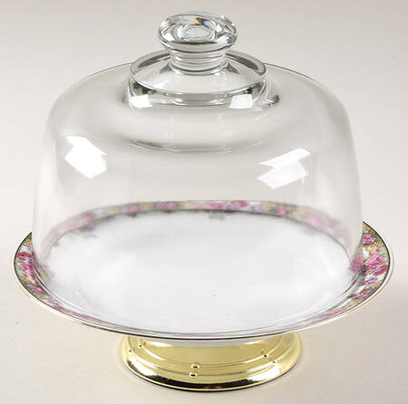 222 (Floral Edge) 6 1/2"-7 1/2" Footed Cheese Plate w/ Glass Dome HC