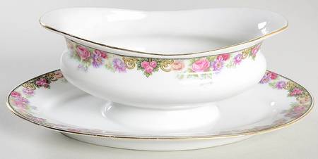 222 (Floral Edge) Gravy Boat with Attached Underplate