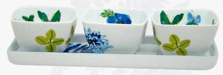 Accessories Condiment Set - Set of 3 Motif Bowls with Tray