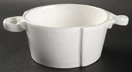Lastra White (Bright White Glaze) Round Bowl with Handles