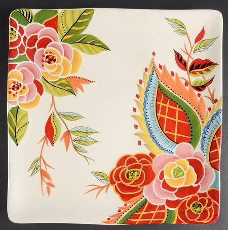 Rose Print Square Dinner Plate