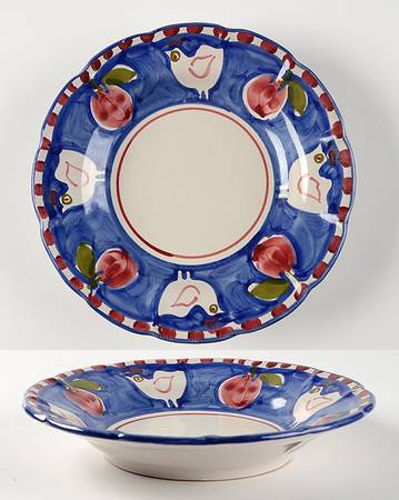 Campagna Bird Blue Large Rim Soup Bowl