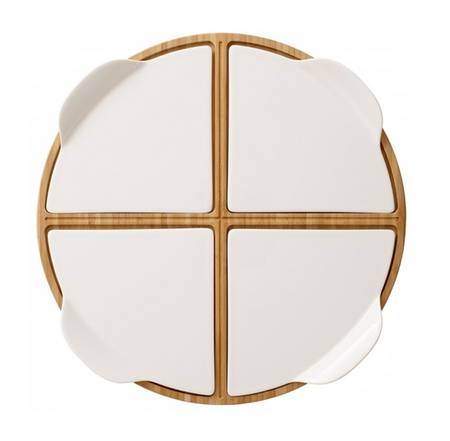 Pizza Passion Wood Pizza Server & 4 Ceramic Sections