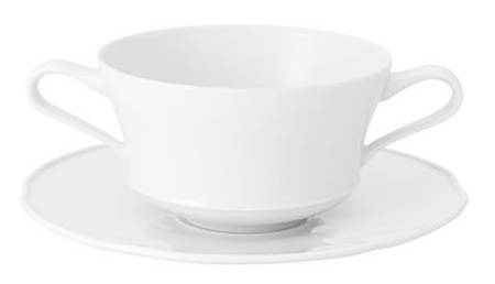 Crown White Footed Cream Soup Bowl & Saucer Set