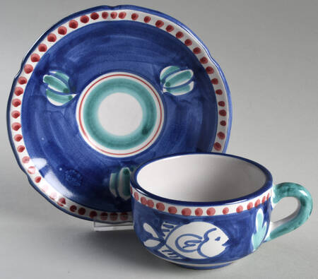 Campagna Fish Blue Flat Cup & Saucer Set