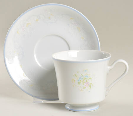 Bridal Bouquet Blue Trim Footed Cup & Saucer Set