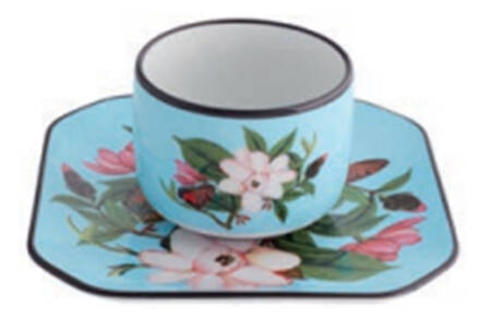 Fete Vos Jeux Flat No Handle Demitasse Cup and Saucer Set